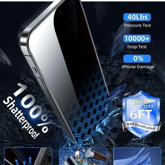 🤯5/$20🤯 Privacy Screen Protector for iPhone 15 Pro [6.1 Inch] [2-Pack] NWT - Picture 4 of 9